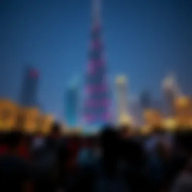 Audience Experience at Burj Khalifa Crowd gathered to witness the Burj Khalifa light performance