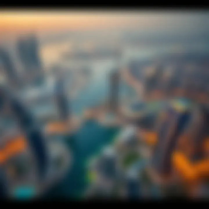 Strategic Location of Business Bay Aerial view highlighting the strategic location of Business Bay within Dubai
