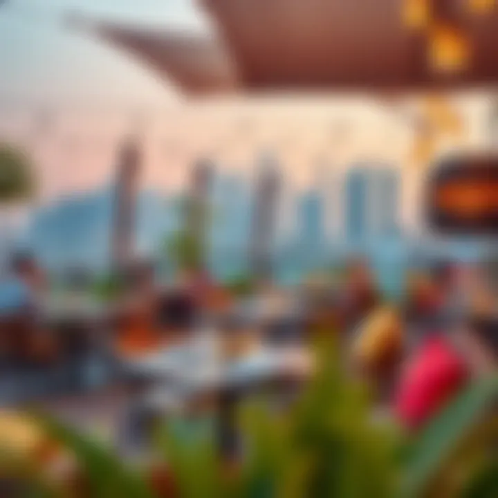 Scenic Outdoor Dining A vibrant outdoor terrace at a DIFC restaurant with stunning city views
