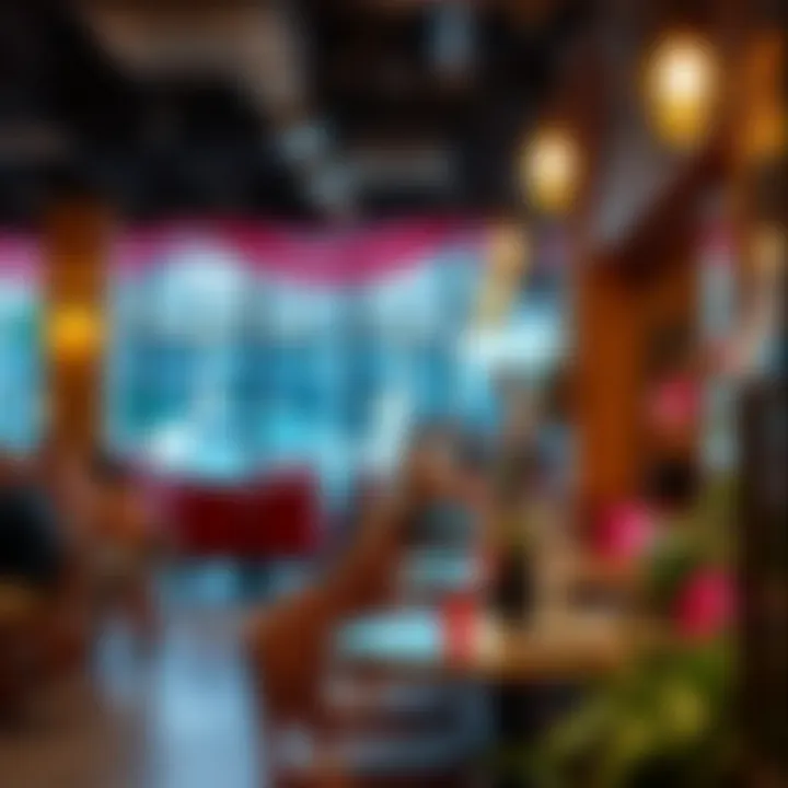 Cozy Café Ambiance in Dubai Marina A cozy café ambiance with colorful decor and visitors enjoying their meals.