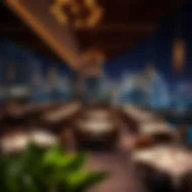 Elegant Dining Setup at Dubai Marina An exquisite dining setup with elegantly arranged tables overlooking the marina.