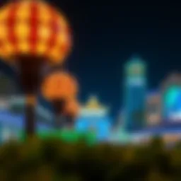 Night view of Dubai Global Village showcasing vibrant lights and cultural pavilions