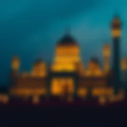 A serene view of a mosque illuminated during the evening prayer in Dubai