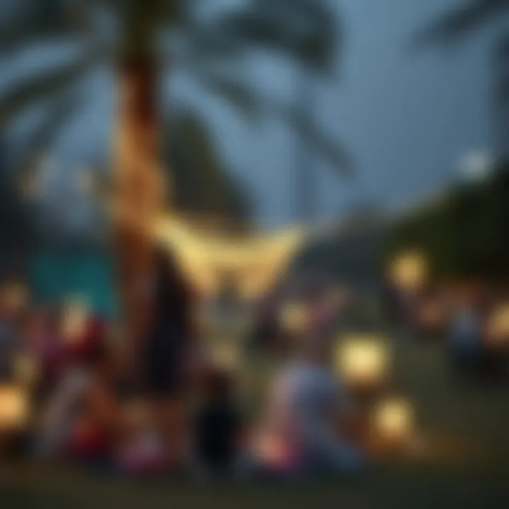 Community Gatherings in Dubai During Ramadan A tranquil park in Dubai filled with families enjoying after iftar gatherings