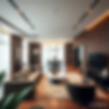 Spacious living area within Address Boulevard, emphasizing open-concept living