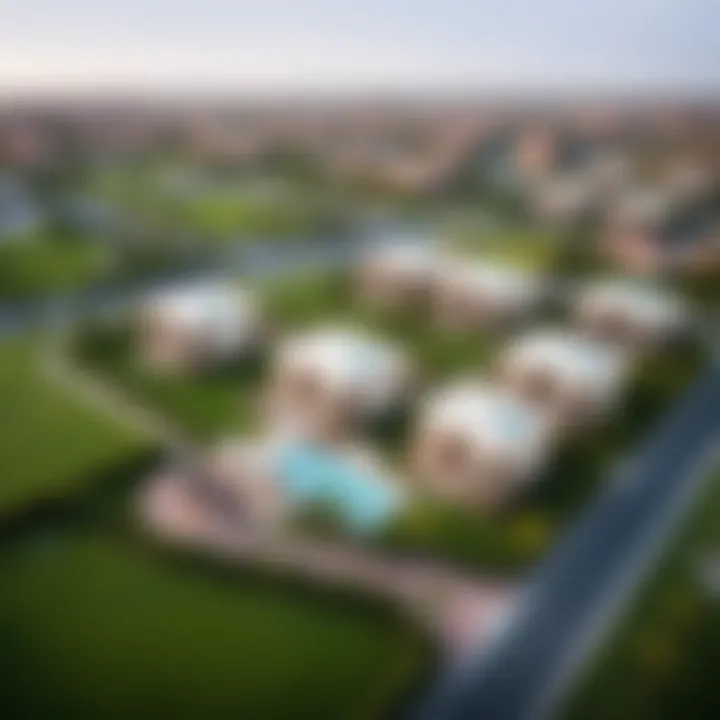 Aerial view of Al Habtoor Villas community highlighting its landscaped surroundings