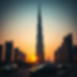 Breathtaking view of the Burj Khalifa against the sunset