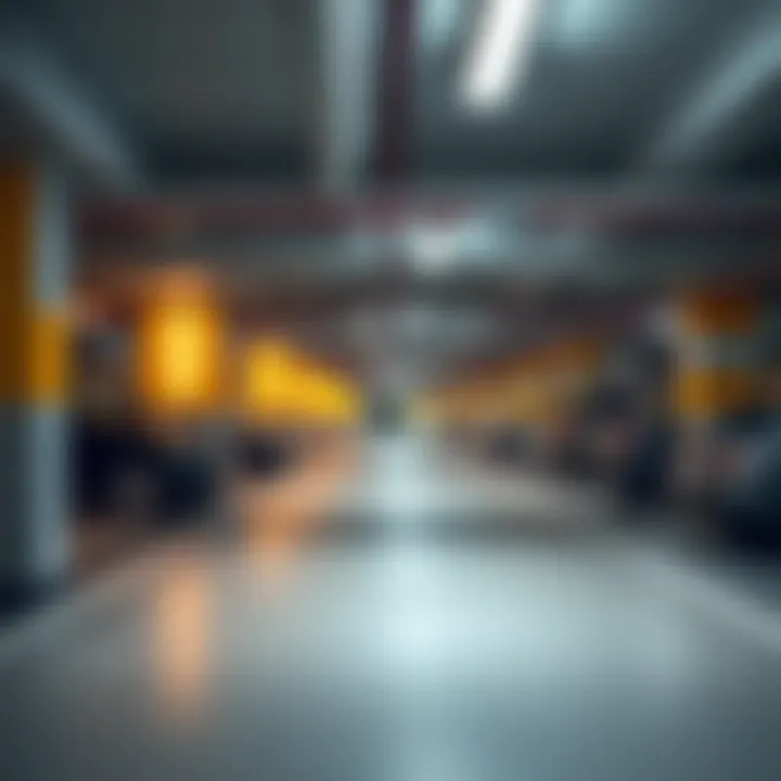 Interior view of parking slots and accessibility features in Etihad Plaza