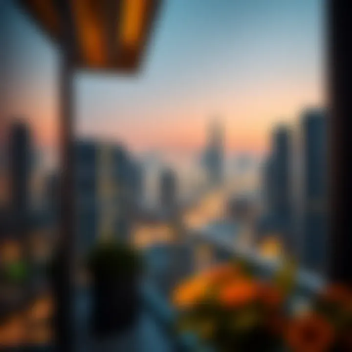 Dubai Skyline from Hotel Apartment Balcony View of Dubai skyline from a hotel apartment balcony