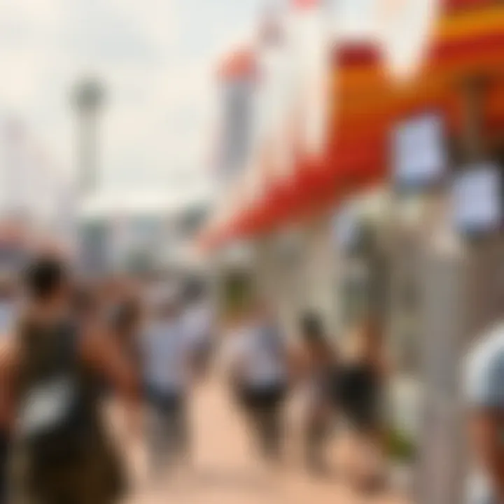 A bustling Expo site with visitors engaging in various activities.