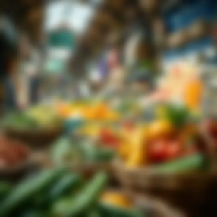 Fresh Produce at the Local Souk Baskets filled with fresh produce in a bustling marketplace