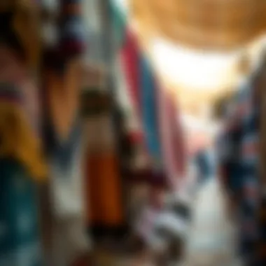 Textile Wonders of Local Markets An array of textiles hanging in a marketplace