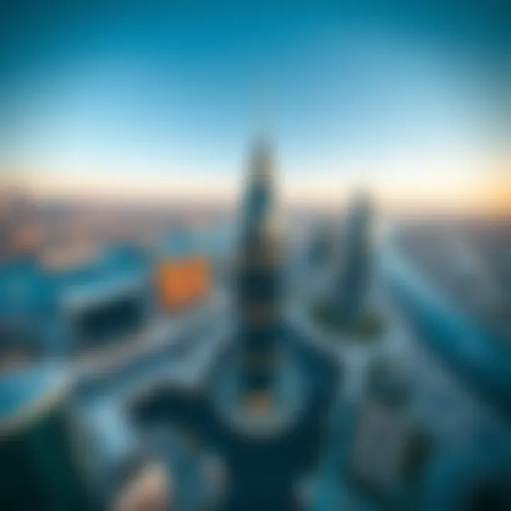 Aerial Perspective of Business Bay Aerial view of Business Bay with the Oval Tower as a focal point