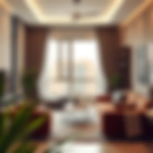A modern apartment interior showcasing a cozy room setup in Al Barsha