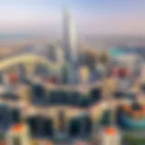 Aerial view of Dubai city centre showcasing modern skyscrapers and urban landscapes