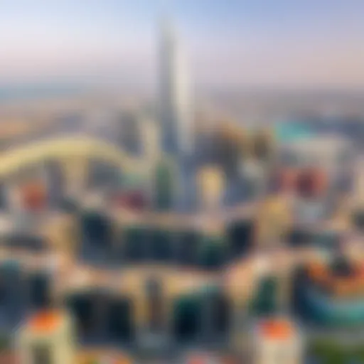 Aerial view of Dubai city centre showcasing modern skyscrapers and urban landscapes