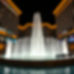 The magnificent Dubai Mall fountains illuminated at night