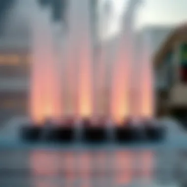 Choreographed Water Jets at Dubai Mall Close-up of the water jets and their choreography at Dubai Mall