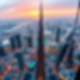 Stunning view from the top of Burj Khalifa overlooking Dubai