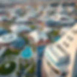 Aerial view showcasing the stunning architectural designs of Expo 2020 pavilions