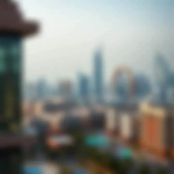 DIFC Skyline with Gate Village Overview of the DIFC skyline featuring Gate Village