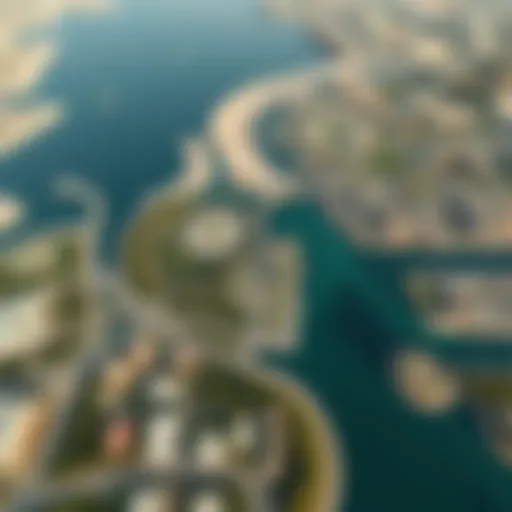 Aerial view of Jubail Island showcasing its lush landscapes and urban developments