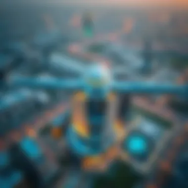 Aerial view of Mag Eye Dubai showcasing its modern architecture