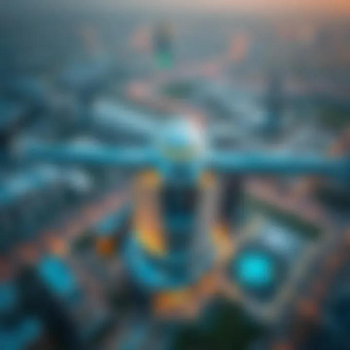 Aerial view of Mag Eye Dubai showcasing its modern architecture