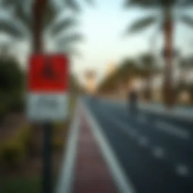 Safety Measures and Signage Alongside the Track Signage highlighting safety features along the cycle track