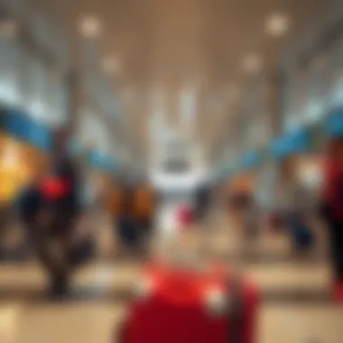 Customs area at Dubai Airport with travelers moving through
