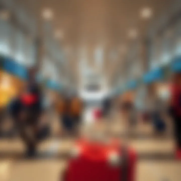 Customs area at Dubai Airport with travelers moving through