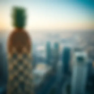 Pineapple Building in Dubai's Skyline Aerial view of Dubai with the Pineapple Building prominently featured in the skyline