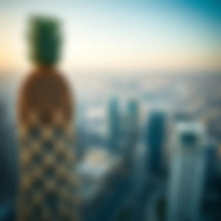 Pineapple Building in Dubai's Skyline Aerial view of Dubai with the Pineapple Building prominently featured in the skyline