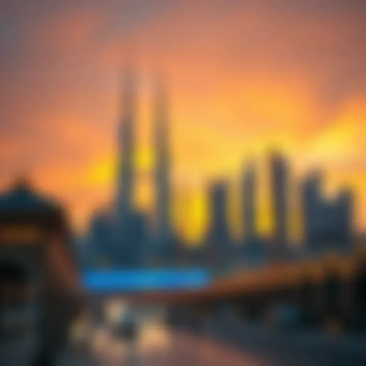 Dubai's Skyline Embracing Ramadan Dubai skyline during Ramadan at sunset
