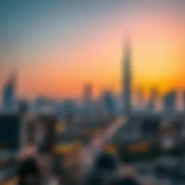 Dubai Skyline at Dusk in Ramadan Stunning skyline of Dubai during sunset in Ramadan