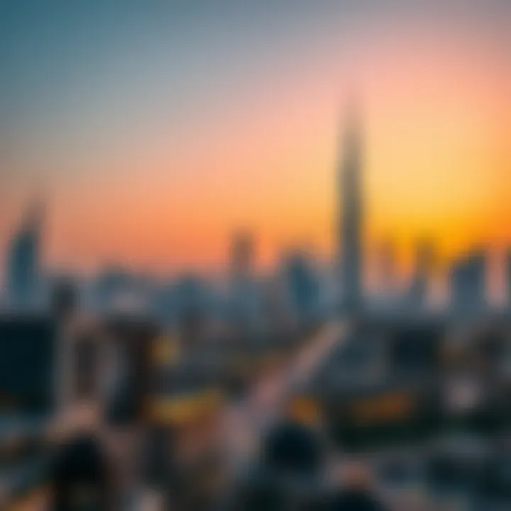 Dubai Skyline at Dusk in Ramadan Stunning skyline of Dubai during sunset in Ramadan