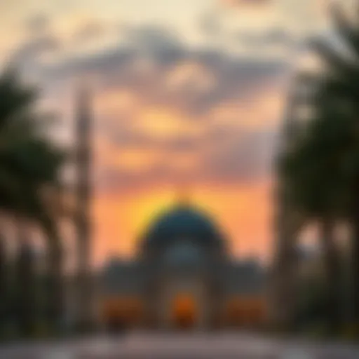A serene sunset over a mosque during Ramadan