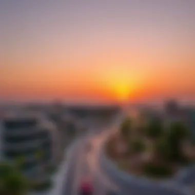 Sunset Over Urban Landscape of Ras Khor Sunset over Ras Khor highlighting the urban landscape integration