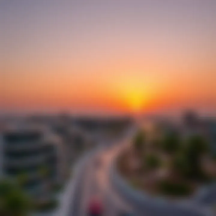 Sunset Over Urban Landscape of Ras Khor Sunset over Ras Khor highlighting the urban landscape integration