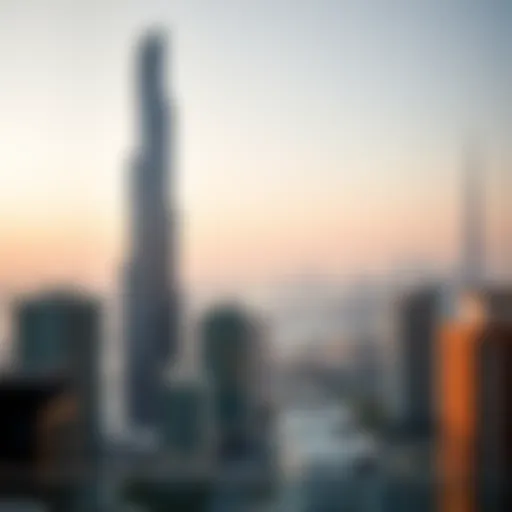 Rayyan Tower Against the Dubai Skyline Panoramic view of Rayyan Tower with Dubai skyline