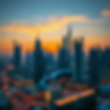 Stunning View of Dubai's Skyline at Sunset Dubai skyline with a sunset background