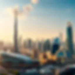 A panoramic view of Dubai's skyline showcasing iconic buildings and vibrant city life