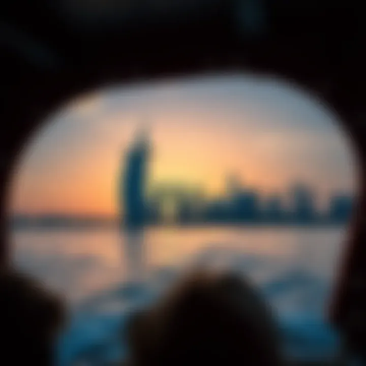 Sunset view of the Dubai skyline from an Abra
