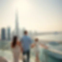 Visual representation of Dubai's skyline with family