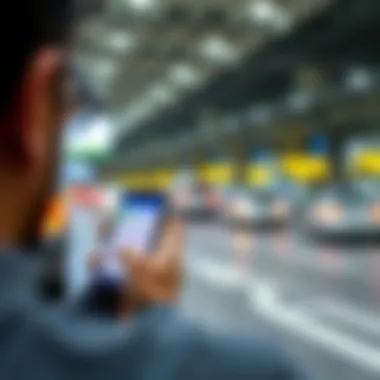 User navigating the RTA parking SMS service on a smartphone