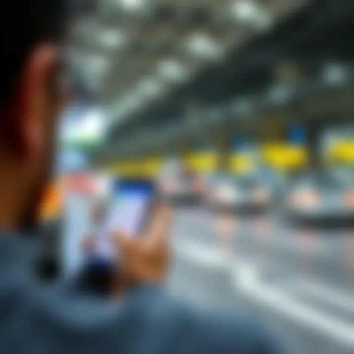 User navigating the RTA parking SMS service on a smartphone