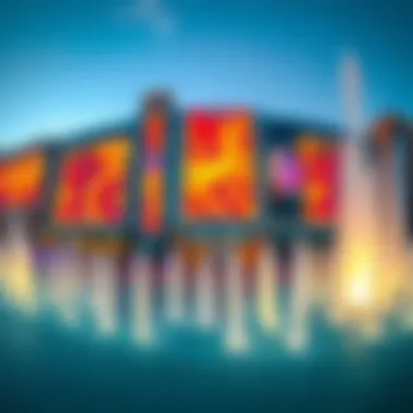 A panoramic view of the Dubai Mall with the fountain in the foreground